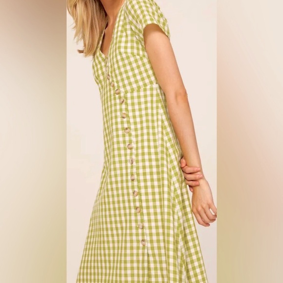 Madewell Light Green & Off White Gingham Midi Dress Size 8 - Picture 3 of 6